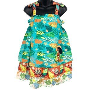 Disney Moana Girls Dress Size 9 10  Cotton Tropical Sleeveless Ruffle Tier New